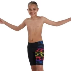 Speedo Boys' Printed Leg Jammer Black/Yellow