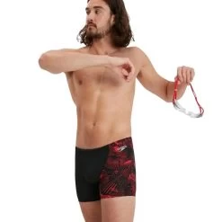 Speedo Men's Allover V-Cut Aquashort - Black/Red