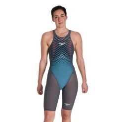 Speedo Fastskin LZR Pure Valor Night Flare Openback Kneeskin - Grey/Blue
