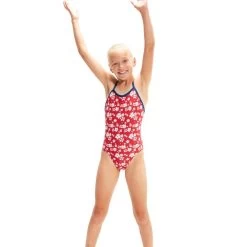 Speedo Girl's Digital V-Back Swimsuit - Red/White