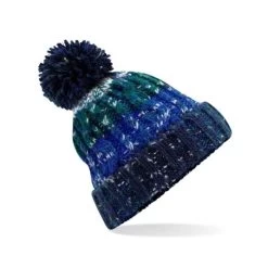 Beechfield Corkscrew Pom Pom Beanie Alpine Blues