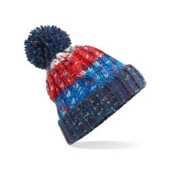 Beechfield Corkscrew Pom Pom Beanie Chilli Blues