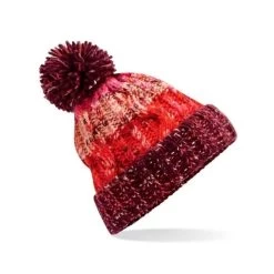 Beechfield Corkscrew Pom Pom Beanie Cherry Sherbert