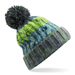 Beechfield Corkscrew Pom Pom Beanie Electric Grey